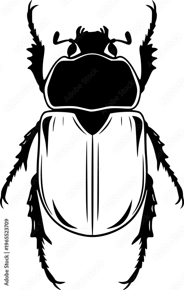 Fototapeta premium Vector black silhouette of a scarab beetle isolated on a white background.