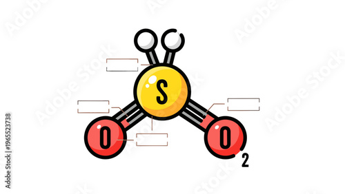 Sulfur Dioxide Molecule Structure, Chemical Formula SO2, 3D Render Illustration of Scientific Concept, Educational Chemistry Graphic