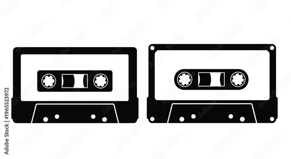 Fototapeta premium Two vintage audio cassettes presented in a striking black silhouette