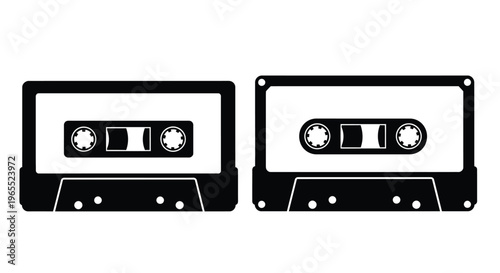 Two vintage audio cassettes presented in a striking black silhouette
