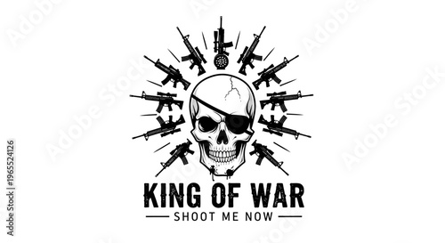 Tactical Skull with Eyepatch and Assault Rifles Vector Illustration, King of War Military Emblem Design