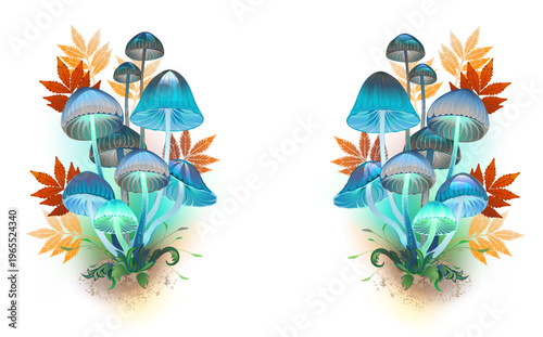 Composition with blue mushrooms