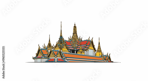 Ornate golden Buddhist temple with tiered, colorful roofs