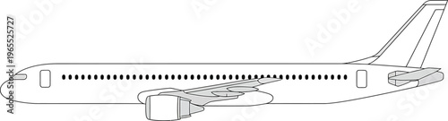 Side Profile View Illustration of a Commercial Passenger Airplane Vector Outline Graphic Design