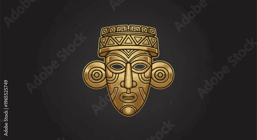 Ornate golden mask with patterned headdress and stylized features