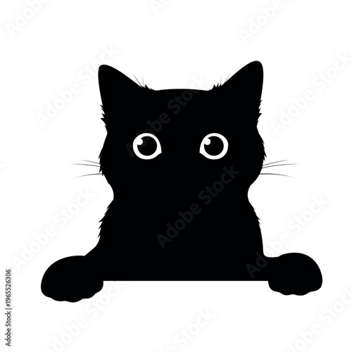 Cat peeking out of a hiding spot in a vector style illustration showing curious expression
