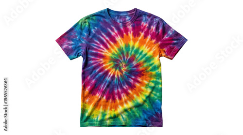 Colorful Tie-Dye T-Shirt with Swirling Rainbow Pattern, Vibrant Short-Sleeve Casual Apparel for Summer Fashion and Festivals