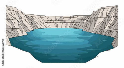 Open-pit quarry filled with tranquil blue water, steep rock walls