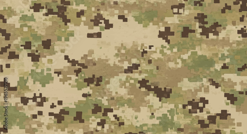 Digital Camouflage Fabric Texture Background, Pixelated Military Pattern for Tactical Gear, Outdoor Apparel, and Gaming Designs