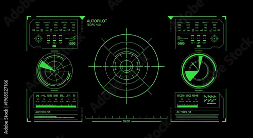 Green Futuristic HUD UI Interface with Radar and Autopilot Telemetry Data