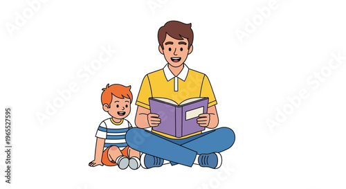 A father reads a book to his young son a heartwarming scene