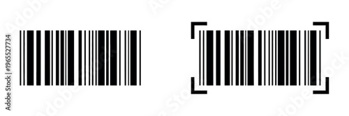 Barcode icon for web design featuring simple bar code symbol for product tracking, retail, and scanning systems, vector illustration isolated background