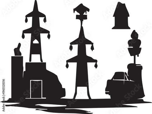 Smart Grid Energy Network Vector Silhouette, Digital Electricity Distribution System and Modern Power Infrastructure