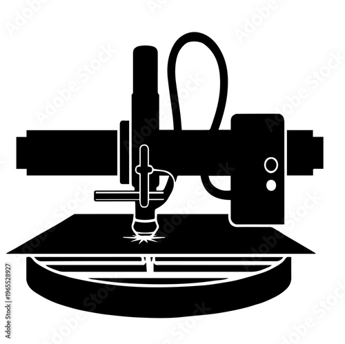 Precision Laser Cutting Machine Silhouette Vector Illustration for CNC Manufacturing and High Tech Industrial Fabrication Processes