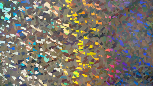 Abstract colorful geometric pattern with fragmented shapes and vibrant hues on textured background