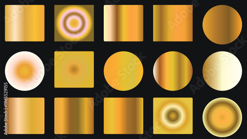 Golden Metallic Gradients Vector Swatches Set for Luxury Branding and Graphic Design Elements