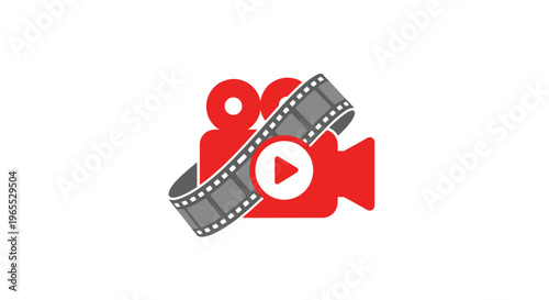 Red Video Camera With Film Strip.