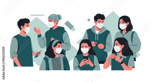 People wearing face masks together outside.