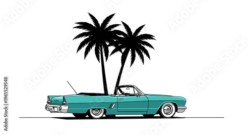 Vintage Teal Convertible Classic Car.