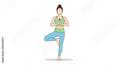 Woman in yoga tree pose standing.