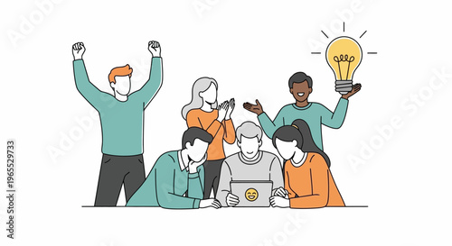 Diverse group of people celebrating idea.