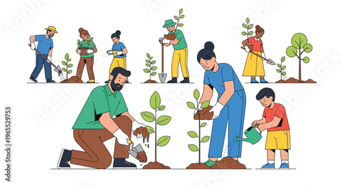 People Planting Trees and Gardening Together.