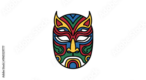 Vibrant colorful mask with horns.