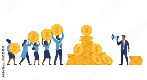 Businessman looking at money pile.