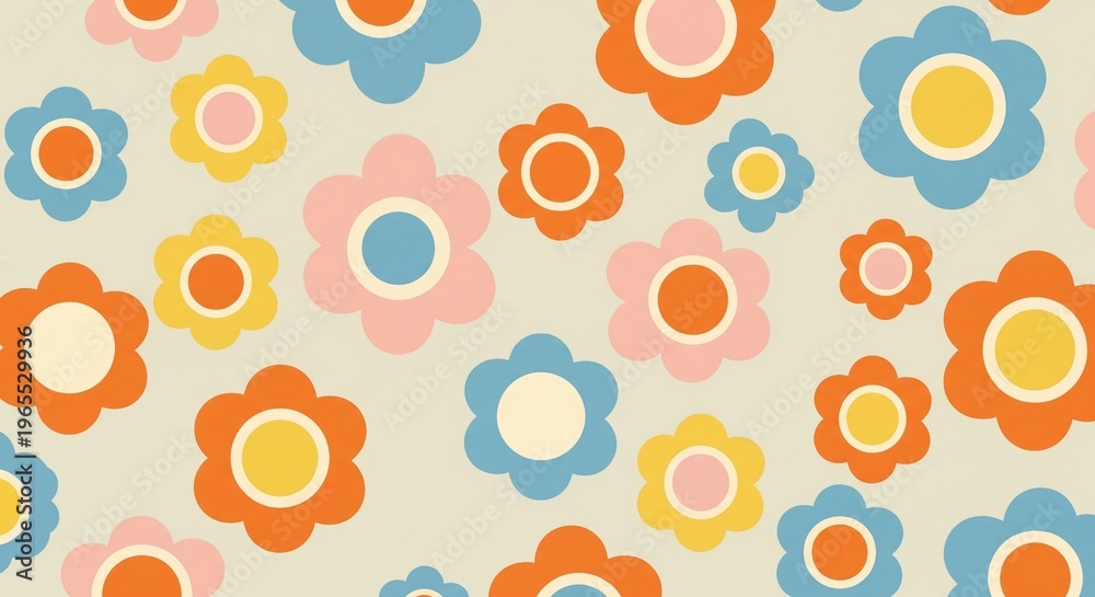 Retro Floral Pattern Vector Illustration, Seamless Repeating Design for Fabric and Wallpaper, Vintage 1970s Style Graphic