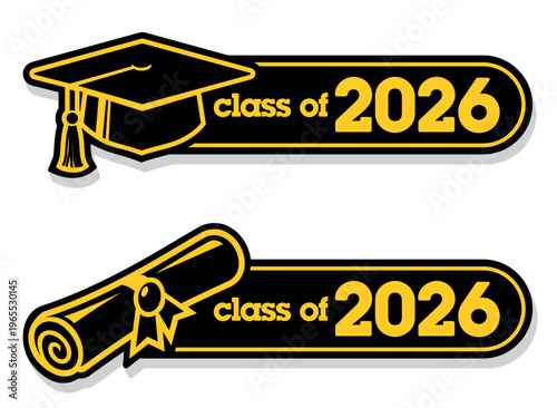 Lettering Class of 2026 for greeting, invitation card. Text for graduation design, congratulation event, T-shirt, party, high school or college graduate. Vector on transparent background