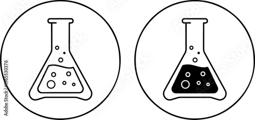 Comparison of liquid states in a laboratory flask before and after a chemical reaction