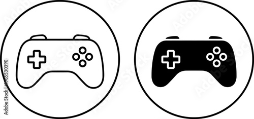 Comparison of two different video game controller designs in a circular icon format