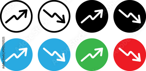 Visual representation of upward and downward trends with different background colors and styles