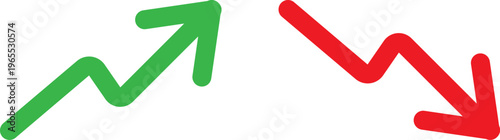 Graphic illustration of upward and downward trends with contrasting arrows