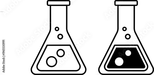Comparison of empty and filled laboratory erlenmeyer flasks with liquid contents