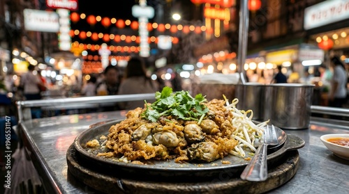Crispy Thai Oyster Omelette Hoy Tod on Street Food Cart