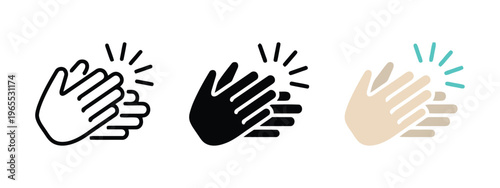Three variations of a flat clapping hands icon representing praise and applause for web design isolated on white background, Vector, illustration