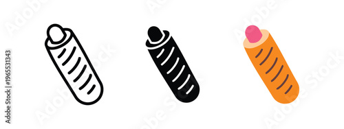 A collection of three variations of a sausage in bread icon displayed in different design styles isolated on white background, Vector, illustration