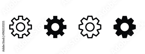 A collection of four gear icons presented in both outline and solid black styles for interface use isolated on white background, Vector, illustration
