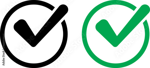 Two contrasting checkmark icons in black and green circles representing approval or correctness