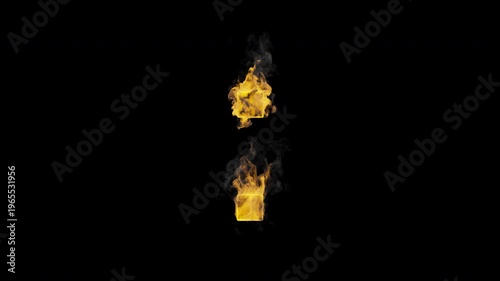 Burning colon : symbol with realistic flames and smoke. Fiery punctuation animation for typography, coding, titles, time display and motion graphics. Seamless loop in 4K with alpha channel.