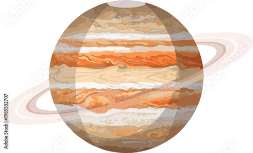 Creative Inflatable Beach Ball Designed with Jupiter Planet Textures Featuring Iconic Gas Stripes Great Red Spot and Transparent Decorative Rings for Space Enthusiast Summer Concept Isolated