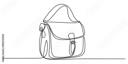 A minimalist single line drawing of a stylish ladies handbag isolated on a plain white background