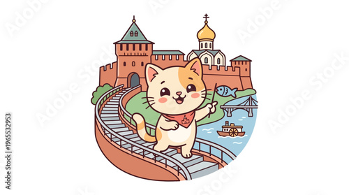 Cute Cat Tourist Exploring City Landmark
