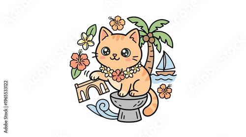Cute Cat Enjoys a Hawaiian Vacation