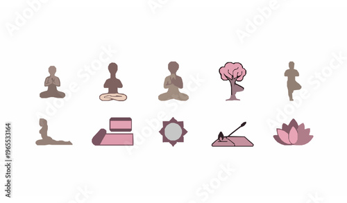 Modern yoga line icon collection with meditation poses wellness and mindfulness elements