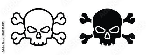 Two contrasting minimalist skull and crossbones icons representing danger and toxic warnings isolated on white background, Vector, illustration