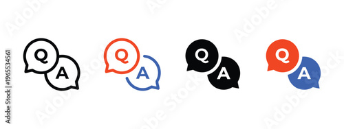 A set of four distinct q and a speech bubble icons representing frequently asked questions format. isolated on white background, Vector, illustration