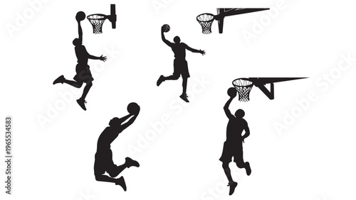Basketball Playing Action Silhouette Set – Team Sport Movement and Competitive Game Concept for Sports Branding and Training Design