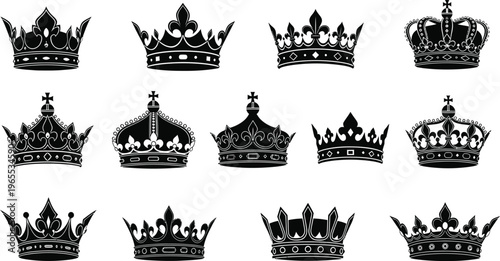 Black Crowns on White Background